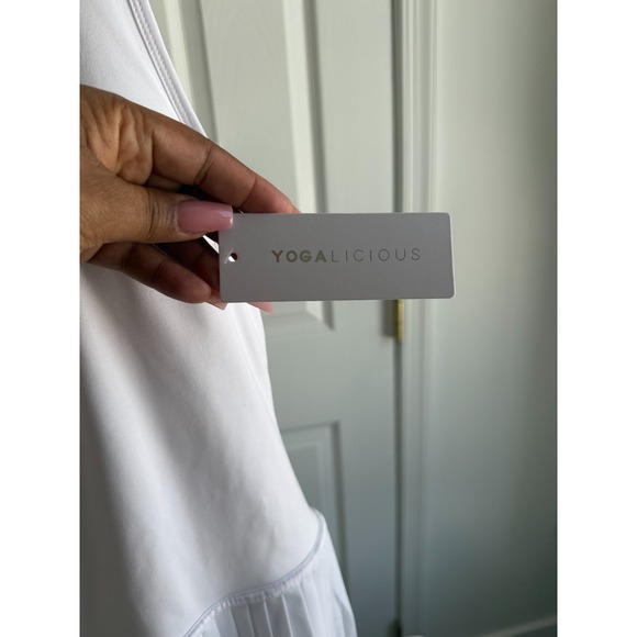 Yogalicious White Pleated Hem Racerback Active Dress Large - Picture 3 of 5